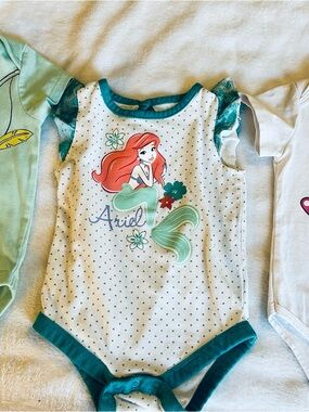 Disney White & Teal Ariel Polka Dot One-Piece Bodysuit